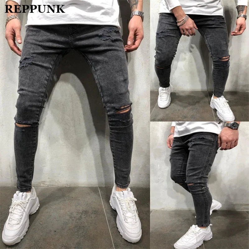 2020 new Men Skinny Jeans Ripped Hole Biker Denim Pencil Pants Grey Tight Destroyed Frayed Fit Slim Streetwear male trousers 2020 new Men Skinny Jeans Ripped Hole Biker Denim Pencil Pants Grey Tight Destroyed Frayed Fit Slim Streetwear male trousers