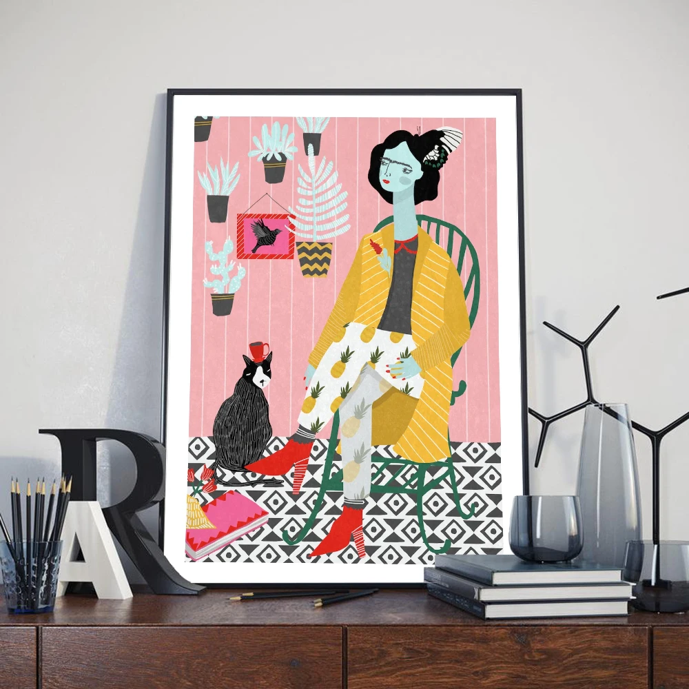 

Colorful Vintage Woman Wall Art Canvas Painting Pink Style Nordic Posters and Prints Decorative Picture Modern Home Decoration