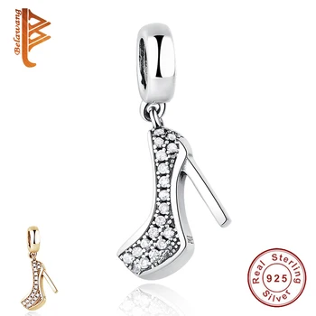 

New Fashion 925 Sterling Silver Stiletto Shoe Pendant Charm Fit Original Pandora Bracelet Cubic Zirconia DIY Jewelry Making