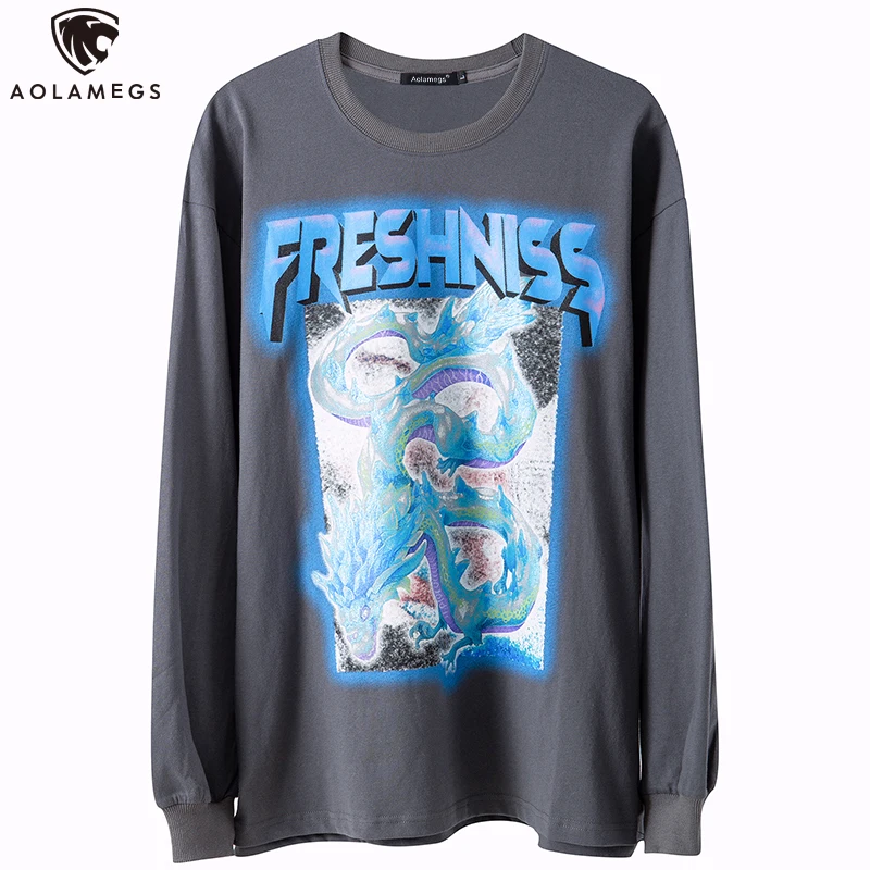 

Aolamegs Cool Colorful Dragon Painting Letter Print Hip Hop Sweatshirt Hoodie Men Hipster High Street Style Pullover Streetwear