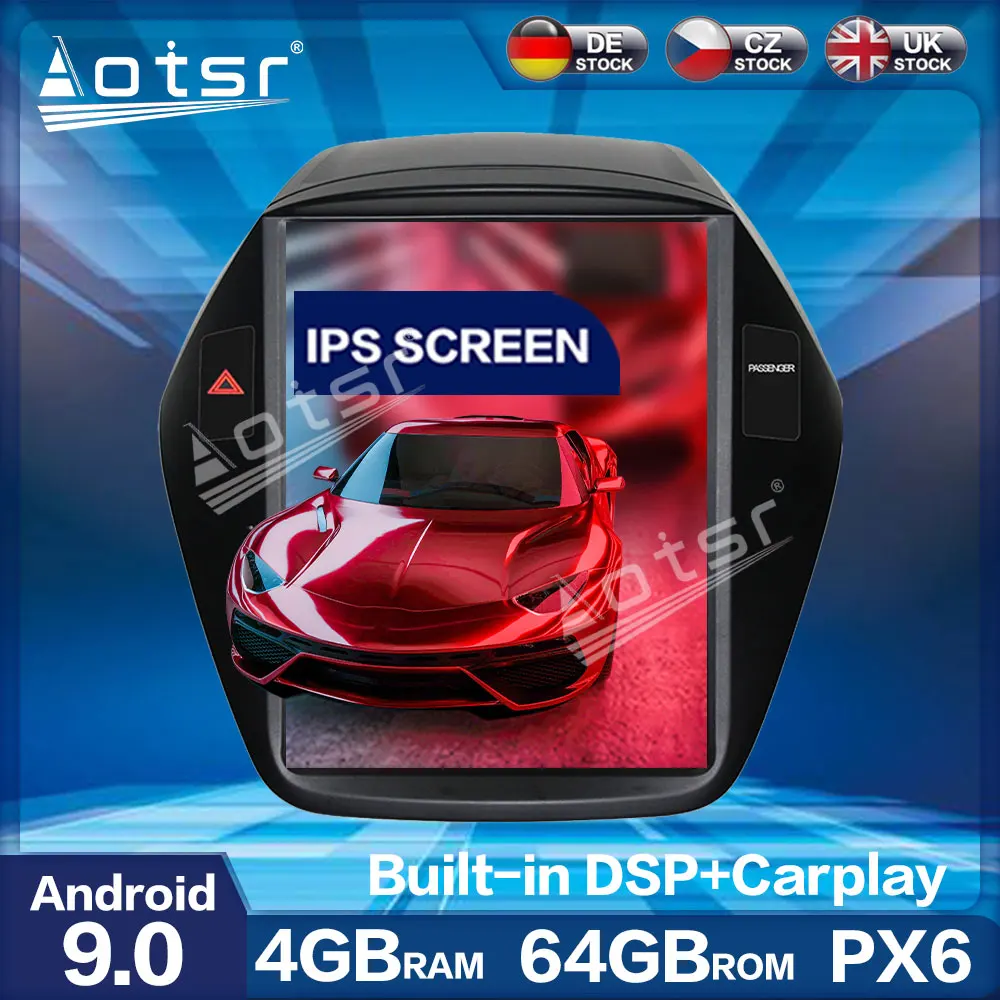 

Vertical Tesla Screen PX6 Android 9 4+64GB Car Radio Player GPS Navigation Multimedia Play DSP For Hyundai IX35 Tucson 2009 -16