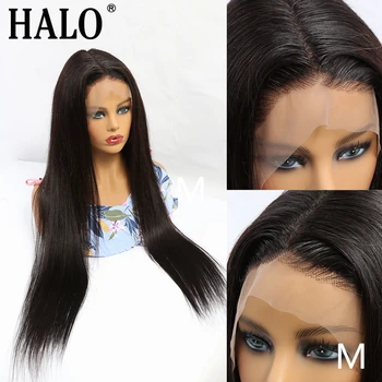 

Halo Straight 13x4 Lace Front Human Hair Wigs 26 Inch Brazilian Frontal Wig Remy Pre Plucked Hairline With Baby Hair 150 Density