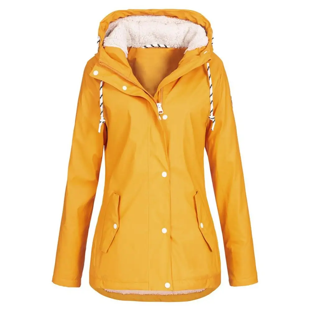 Cashmere yellow Женское модное пальто с длинным рукавом и капюшоном, дождевик, зимняя однотонная дождевик, повседневные куртки, водонепроницаемая ветрозащитная куртка - Color: Cashmere yellow