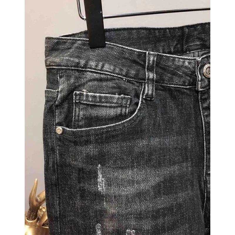 Starbags pp стрейч джинсы патч ткань мужской корейской версии slim fit Маленькие ноги нищий брюки Молодежный Глубокий серый тренд