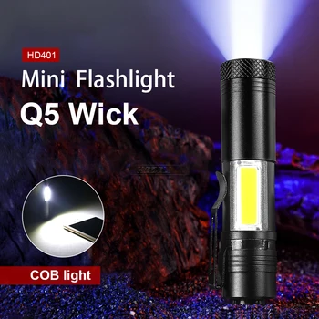 

Clip design mini led flashlight torch with COB light portable lantern 4 modes super bright flash light Q5 rechargeable work lamp