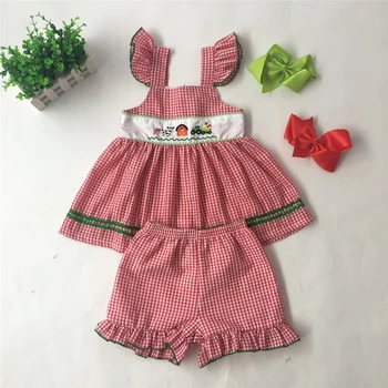 

2019 Puresun New Summer Sibling Design Girls Romper Cartoon Pattern Embroidery Bubble Baby Girl Set