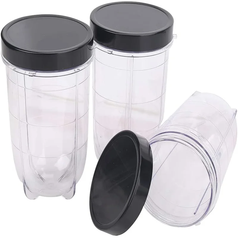 3 Pack 20 oz Cups with to Go Lids and Cross Blade Replacement Set for Magic Bullet Blenders MB1001