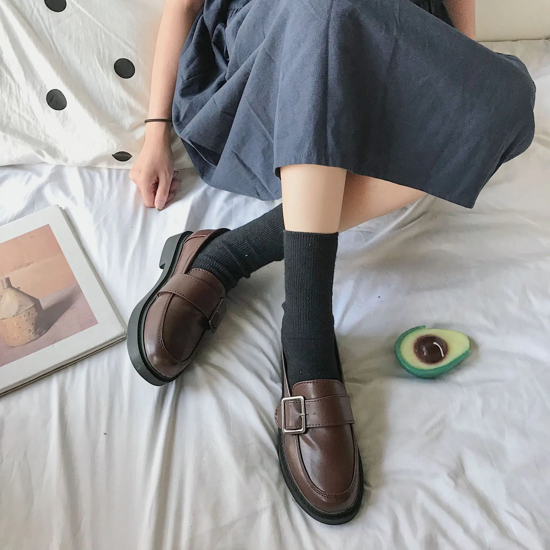 

Slip-on Small Leather Shoes Student Korean-style Versatile Ulzzang Retro Harajuku College INS-Style 2019 Spring New Style