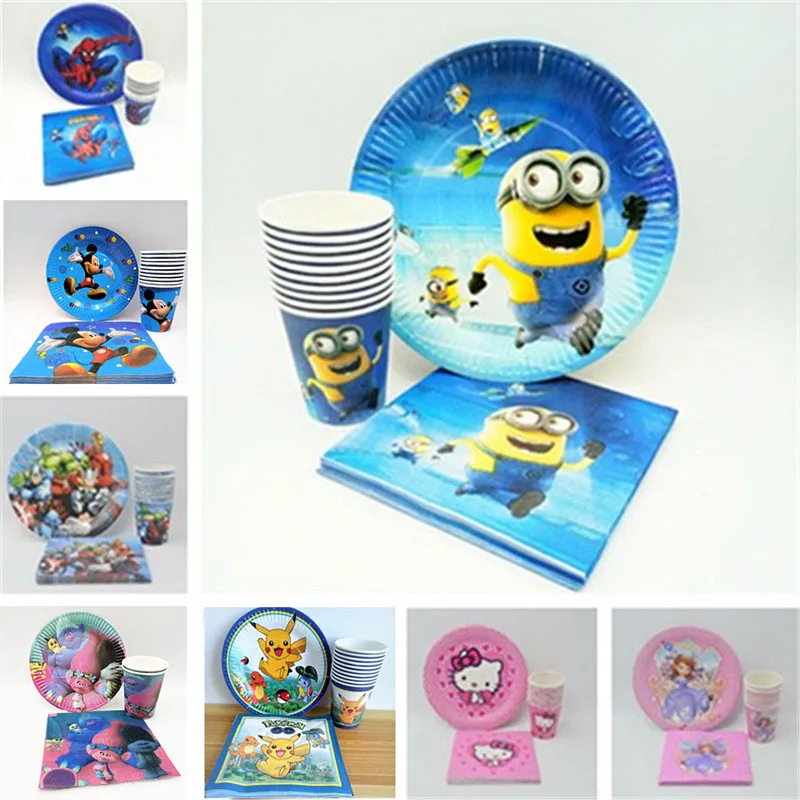 

party 40pc/set Mickey Minnie Mouse Spiderman Moana Pikachu Theme Cup/Plate/Napkin For Kids Event Party Decorations Party Favors