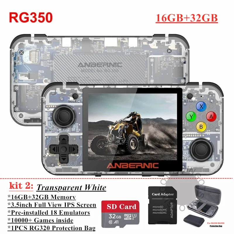 Transparent W 48GB RG350 Linux система Ретро игровая консоль 3,5 дюймов ips экран 16G+ 32G/64G карта 10000+ игры PS1 эмулятор RG 350 портативный игровой плеер - Цвет: Transparent W 48GB
