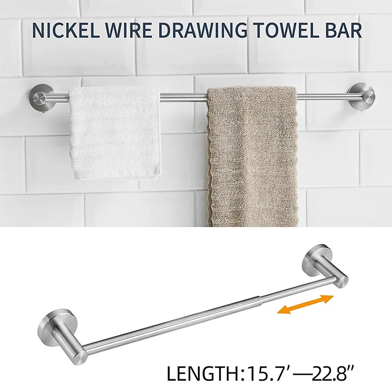 Black Brushed Scalable Single Double Towel Bars Wall Mounted Chrome Adjustable Length Bathroom Storage Rack Kitchen Accessories |