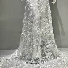 Цветочная блестящая кружевная ткань белого цвета для свадебного платья