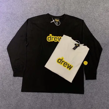 

2019ss Justin Bieber Drew House Logo Print Women Men Long Sleeve T shirts tees Hiphop Streetwear Oversized Men T shirt