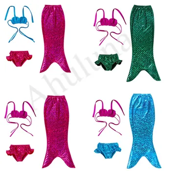 

Mermaid Tail Princess Ariel Dress Cosplay Costume For Girls Kids Maid Tails Fancy Dress Swimmable Bikini Set Bathing Suit C189