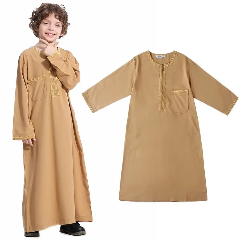 Мусульманская детская одежда для мальчиков, одежда для мальчиков в арабском и исламском стиле, одежда на молнии с длинными рукавами для подростков, модная мусульманская одежда - Цвет: Camel