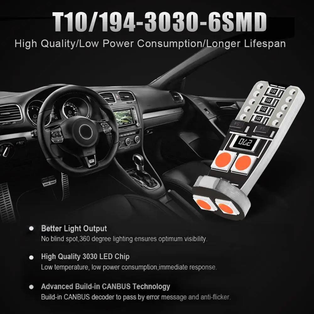2x Canbus T10 W5W оранжевый светодиодный автомобильный светильник t10 Led белый 194 168 3030SMD