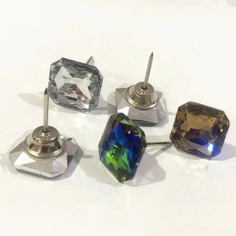 

20pcs/lot Rhinestone Crystal Glass nail Buttons square 23mm Upholstery Nail Stud Sofa Bed Headboard Decor Furniture fittings