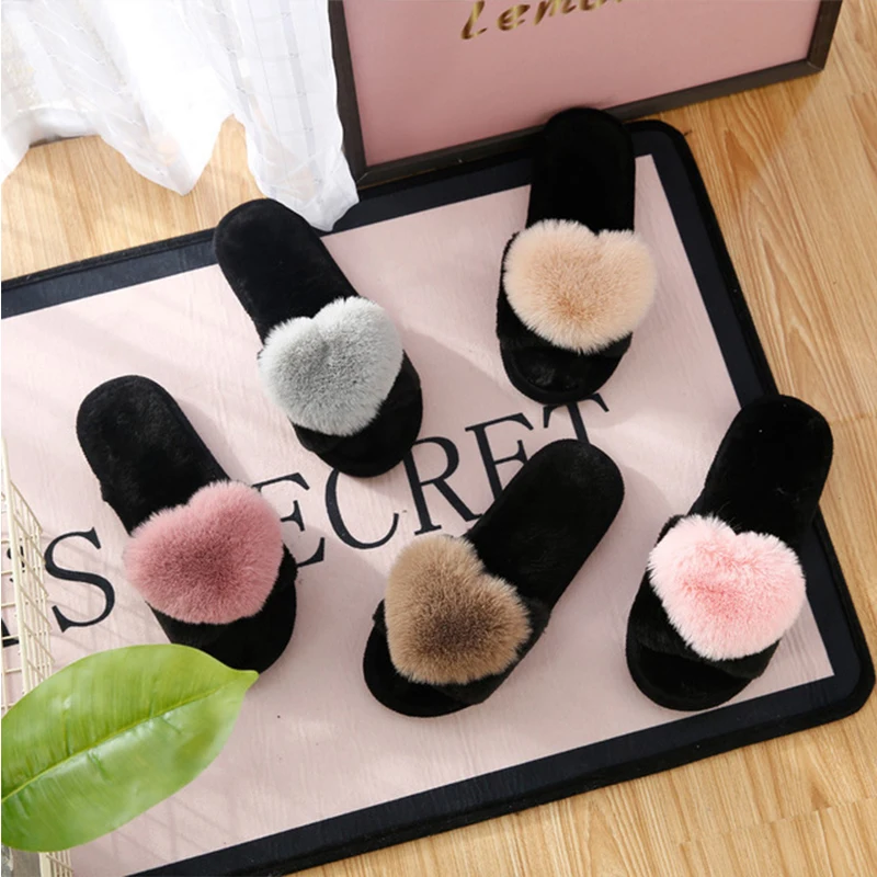 Women Slippers Women Love Heart Cotton Slippers Winter Non-Slip Floor Home Furry Slippers Women Shoes for Bedroom 20 styles