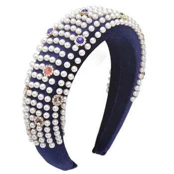 

2020 New Style Sponge Hair Hoop Color Diamond Handmade Pearl High-end Fabric Fashion Temperament Women Headband Hair Accessories