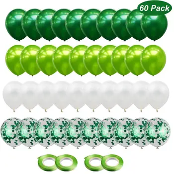

60pcs Confetti Balloons Green White Latex Balloons 12 Inch Helium Balloon Latex Confetti Balloons Ribbons for Birthday Party
