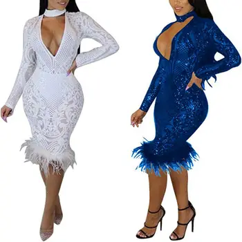 

Women Dress 2019 New Autumn Floral Shinny Bodycon Long Sleeve Evening Party Club Midi Dress Mermaid party dress vestidos