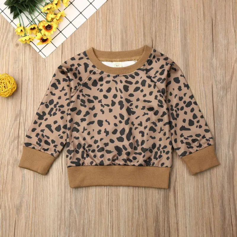 Леопардовый пуловер с длинными рукавами и круглым вырезом для новорожденных мальчиков и девочек от 0 до 24 месяцев, свитер, джемпер с капюшоном, осенне-зимняя одежда