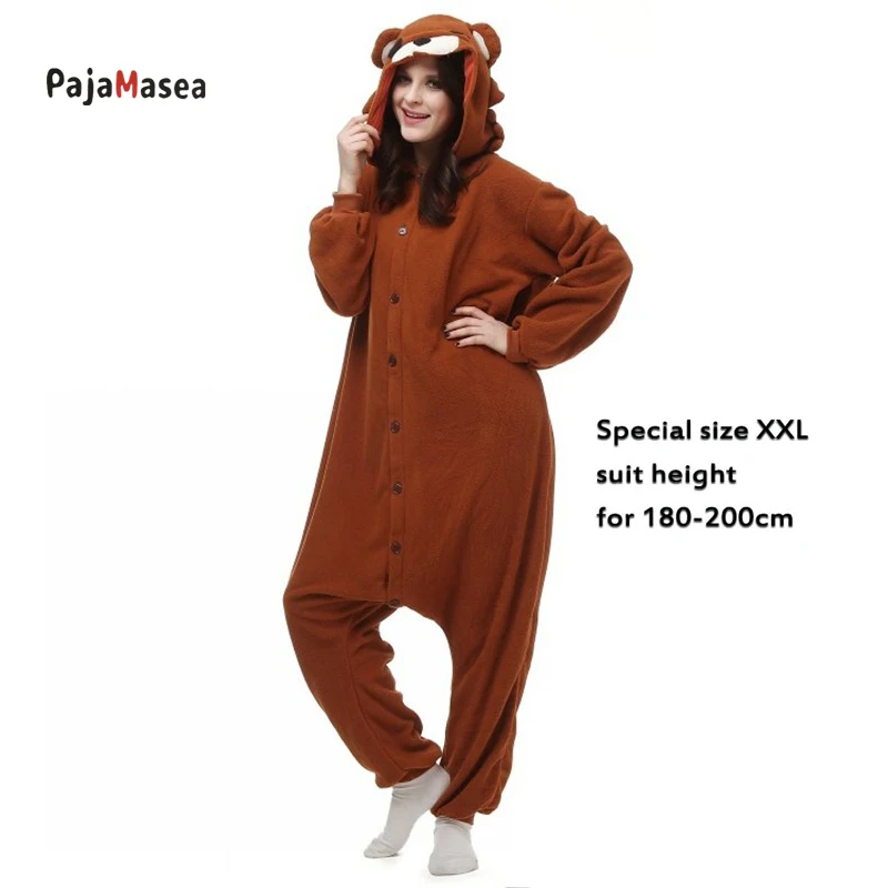 Extra Large180-200cm Bear Onesie Adults Men Animal Fleece Pajama Women Halloween Cosplay Costume Brown Raccoon Kigurumi