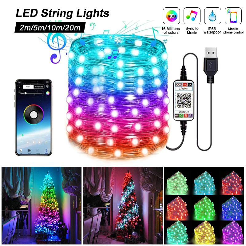 

2M/5M/10M/20M Christmas Tree Decoration Lights Sync to music Custom LED String Lights Waterproof App Remote Control lighting