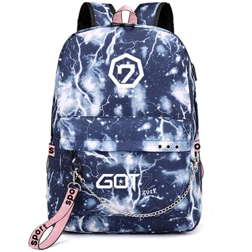 Получил 7 я получил семь Yugyeom Jinyoung Mark Рюкзак Школьные сумки галактика гром Mochila сумки ноутбук рюкзак с цепочкой USB порт - Цвет: Style 14