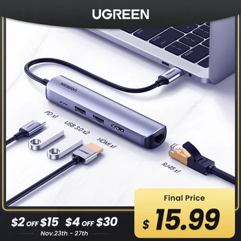 

UGREEN USB C Hub Mini Size USB Type C 3.1 to 4K HDMI USB 3.0 RJ45 OTG Adapter USB Splitter for MacBook Pro Air PC USB HUB