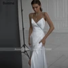 Simple V-Neck White Wedding Dresses Sexy Spaghetti Straps Side Thigh-Slit Bride Dresses Soft Satin A-Line Wedding Gowns ► Photo 3/4