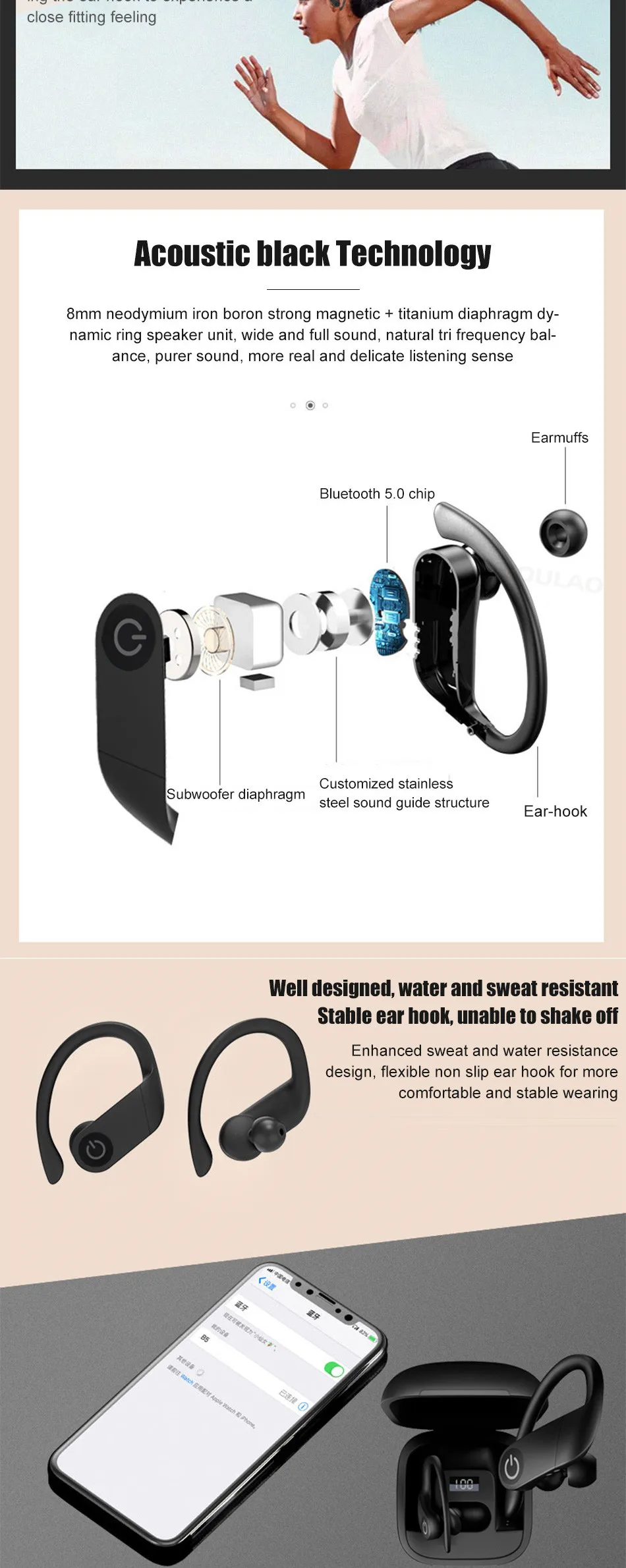 TWS 5,0 Bluetooth 8D стерео наушники беспроводные наушники водонепроницаемые наушники спортивные наушники с микрофоном для iPhone samsung