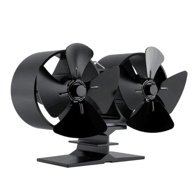 Dual Head 8 Blades Powered Stove Fan Aluminium Silent Eco-Friendly for Wood Log Burner Fireplace Ecofan