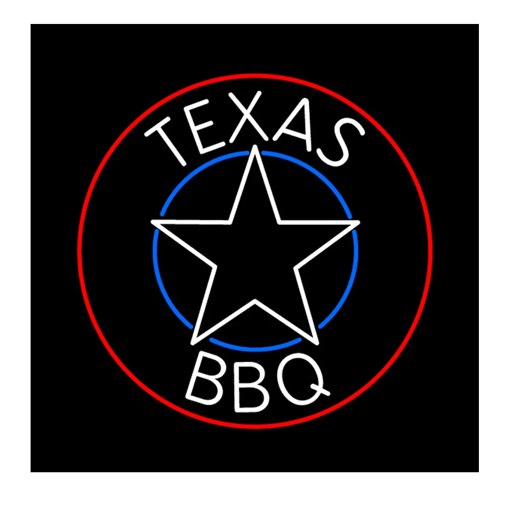 

TEXAS BBQ STAR Custom Handmade Real Glass Tube Store Bar Restaurant Party Advertise Room Decor Display Neon Light Sign 19"X19"