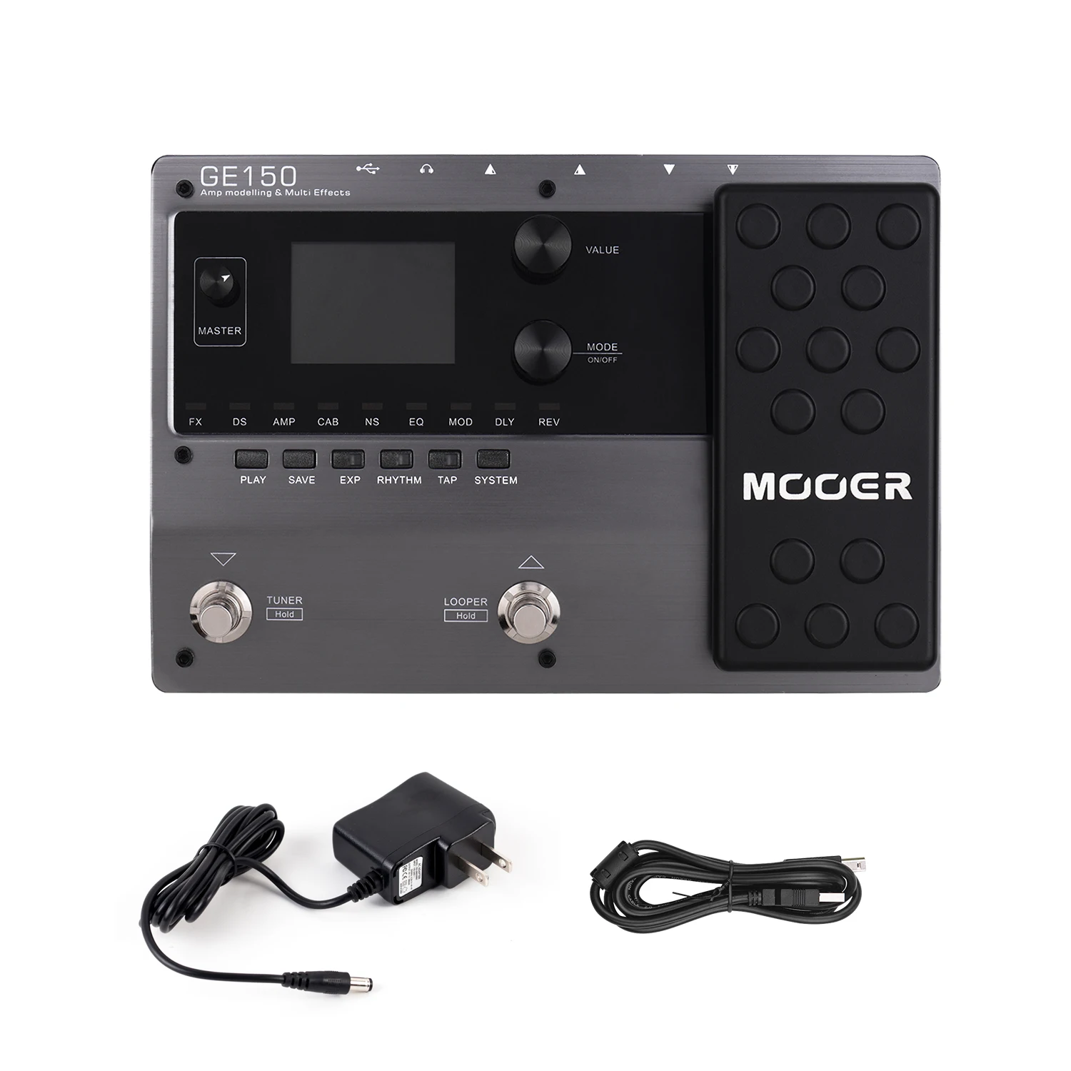 MOOER GE150 Amp моделирование и Мульти педаль эффектов 55 модели усилителя 151 эффект 80s петлер 40 барабанные Ритмы 10 метроном кран темп