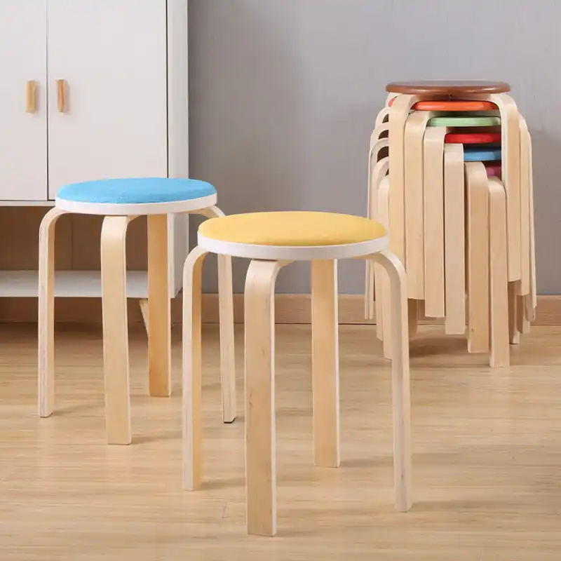Simple Wood High Stool Creative Cloth Dining Table Stool Fashion Small Round Stool Curved Wooden Stool Home Adult Chair Aliexpress