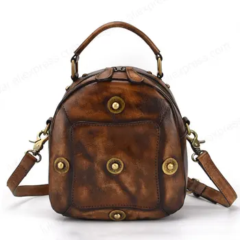 

Handmade Women Backpack Genuine Leather Bag Small Size Female Bags Real Leather Pack Vintage Style