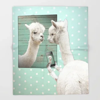 

Warm Throw Alpaca Selfie Blanket For Couch Hiking Picnic Thick Quilt Fashionable Bedspread Cartoon Animals Fleece Throw Blanket
