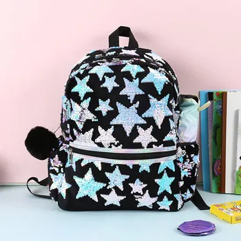 

Sequins Backpack Black Star Style Fashion Glitter School Book Bag Girls Cute Hologram Laser PU Leather Travel Backpacks Mochila