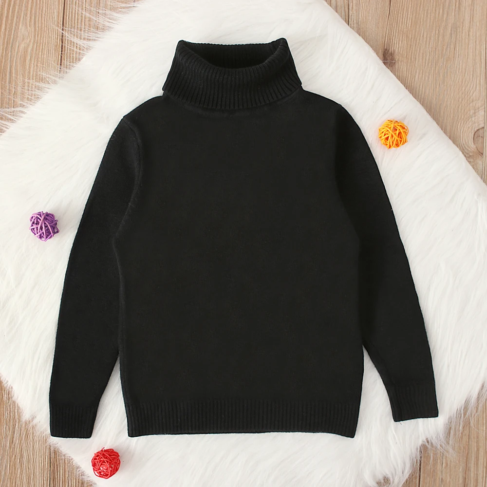 6 цветов, осенне-зимние свитера для маленьких девочек и мальчиков, однотонный пуловер с длинными рукавами, Свитера с высоким воротником, От 6 месяцев до 5 лет