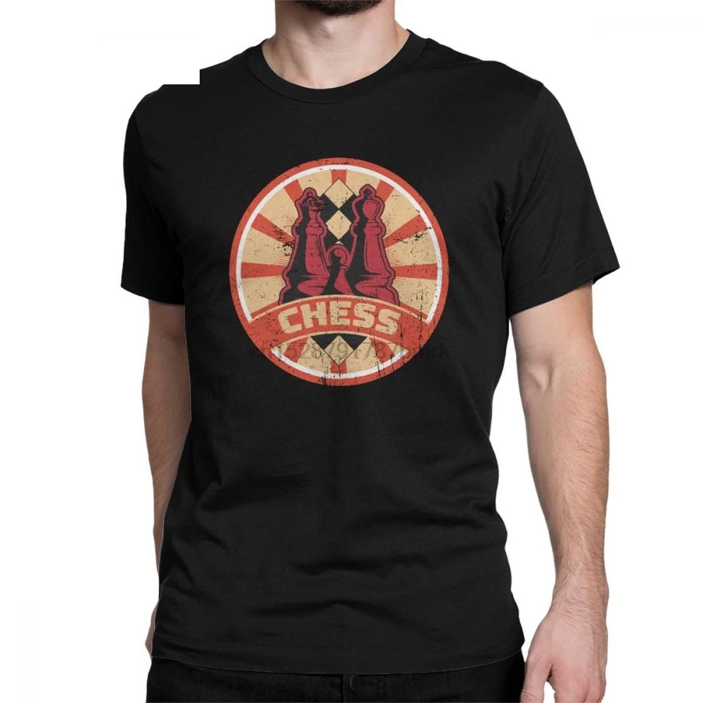 Chess Propaganda T-Shirt for Men Pure Cotton T Shirts King Queen Dad 60s Board Game Horse Fan Player Short Sleeve Tees Gift Idea | Мужская