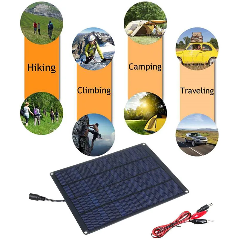Panel Solar monocristalino de 20W con Clip de batería y controlador de 20a, células solares de 18V para exteriores, Camping, senderismo, cargador Solar para coche