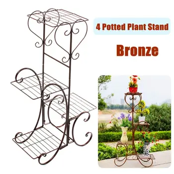 

New 4-Tiers Iron Art Tree Design Plant Stand Holder Flower Pot Rack Garden Balcony Shelf Stand Outdoor Indoor Black White Bronze