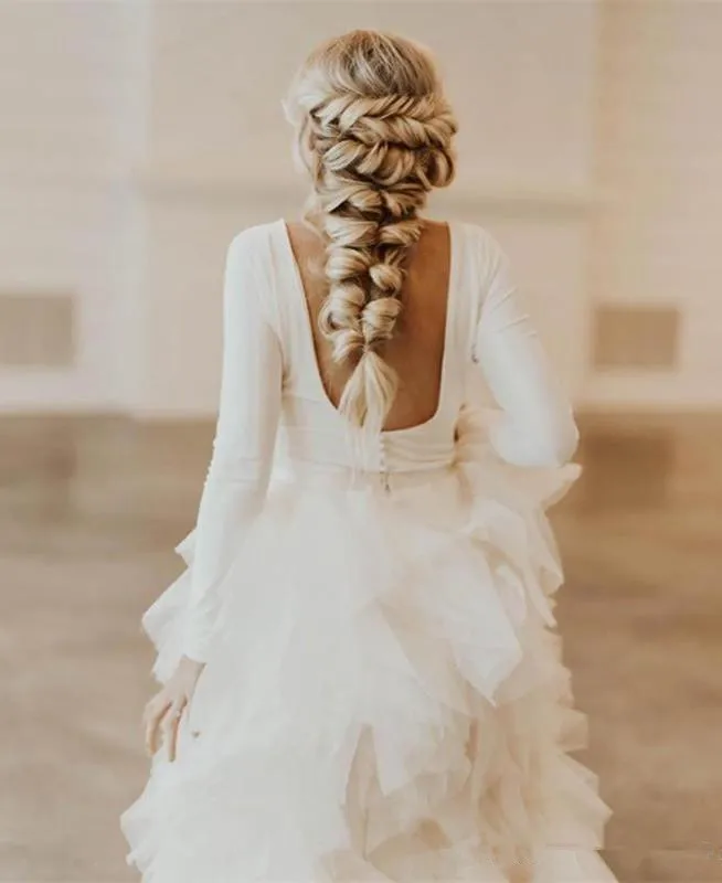 Скромное свадебное платье с длинным рукавом, свадебное платье из органзы с открытой спиной