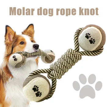 

Pet Molar Toy Cotton Rope Tennis Dumbbell Dog Toy Molar Dog Rope Knot Toy Ball Suitable for Medium and Large Dogs Molars New
