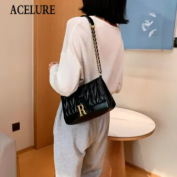 

ACELURE Sequined Pendant Solid Color Small Shoulder Bags for Women Metal Chain Strap Zipper Hasp Crossbody Bag Ladies Flap Purse