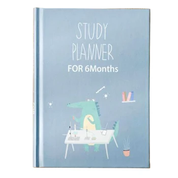 

Crocodile Pattern Cute Cartoon Study Planner Notebook with Color Page Student 6 Months Plan Diary Wish Goal List Notepad School
