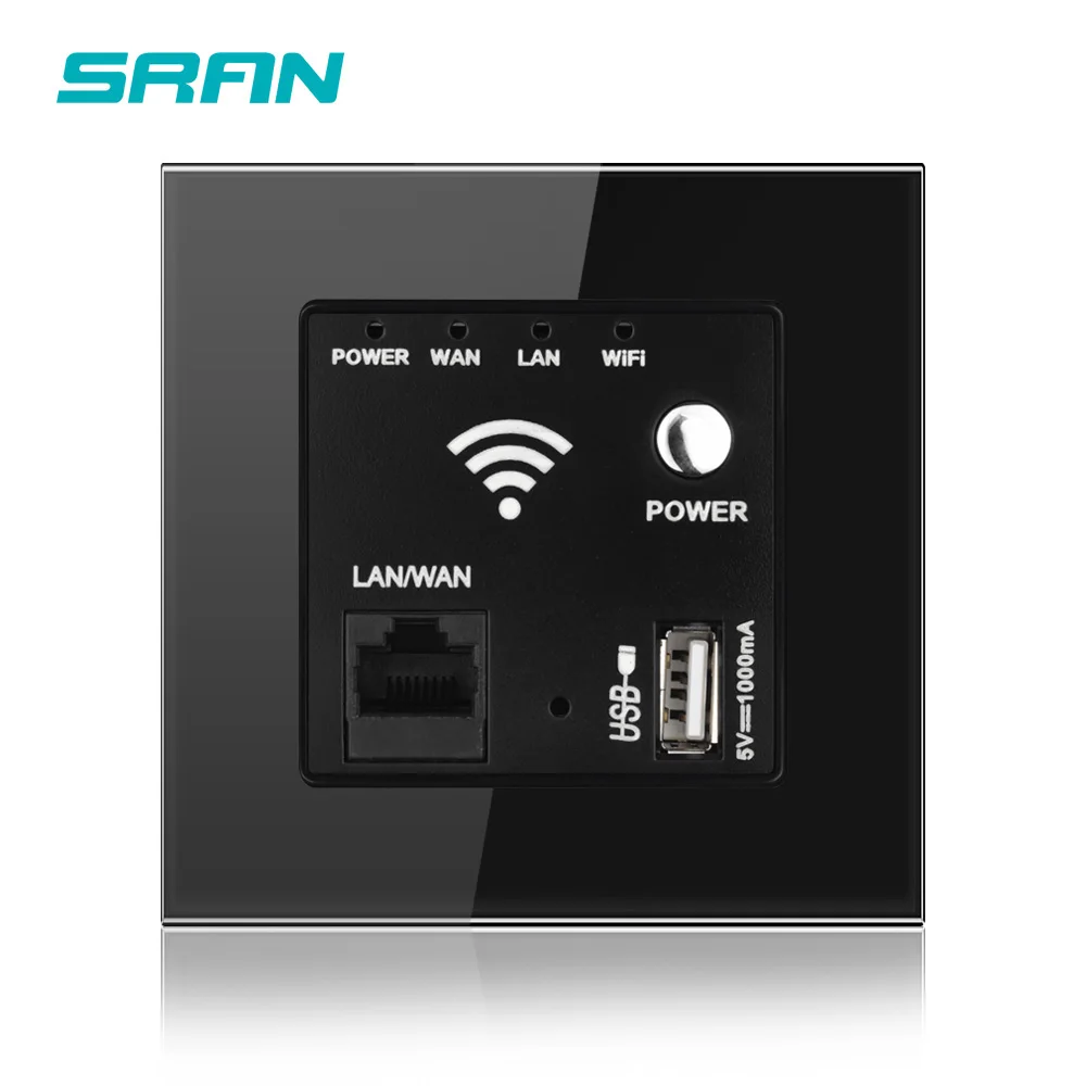 Настенная розетка SRAN с Wi Fi USB прозрачная панель из закаленного стекла 86 мм * 300 МБ
