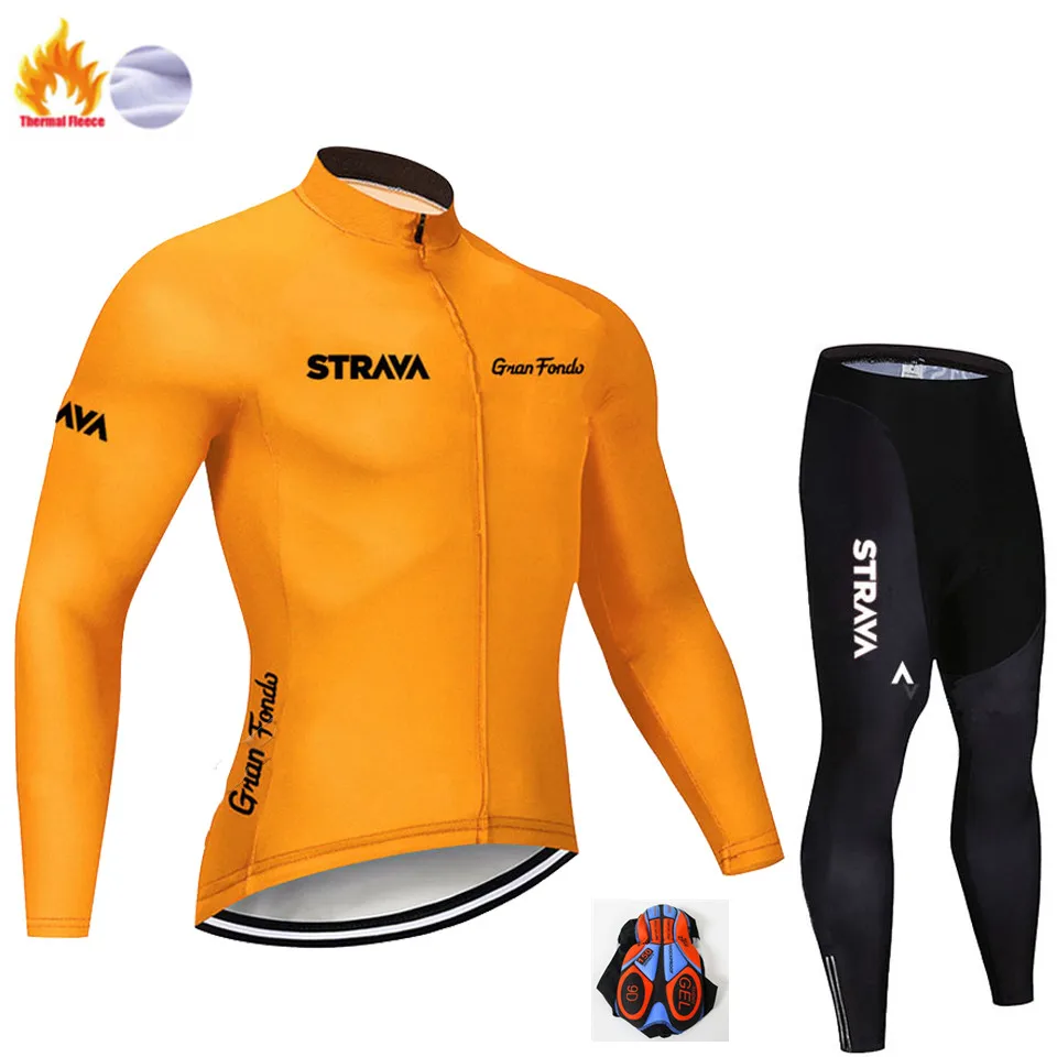 Winter Jersey Suit Новинка, зимний комплект из Джерси STRAVA с длинным рукавом для велоспорта, MTB, теплая и ветрозащитная одежда для велоспорта, костюм с поясом - Цвет: Winter Jersey Suit