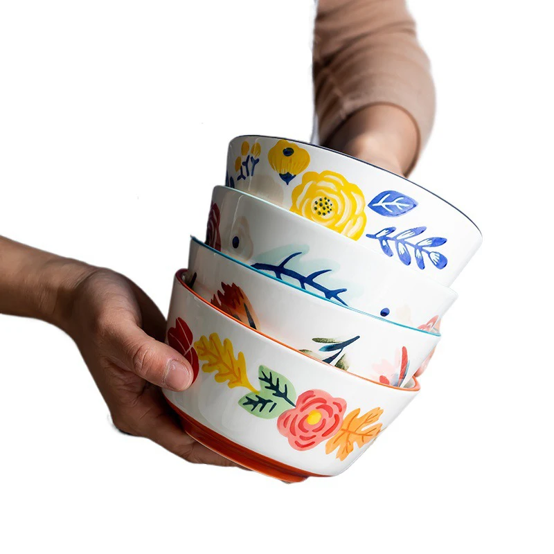 Noodle Bowl Full Set Dinner Tools, Ceramic Family Dinnerware, Japanese Tableware, Western Tray, Pan with Handle, Soup Bowl